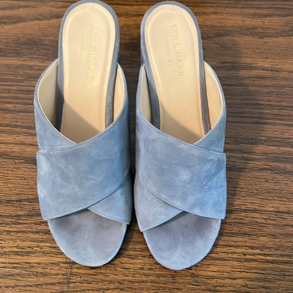 NEW COLE HAAN Gabby sandals mules 5B light blue. Crisscross Straps, Block Heel. - Picture 2 of 9